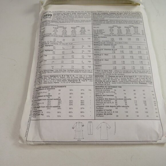 McCalls Easy 24999 Clothing Patterns UNCUT Nightgown/Dress, PJ, Robe, Shirts - Picture 4 of 6